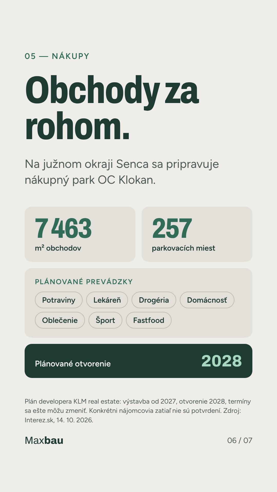 Obchody za rohom – pripravovaný nákupný park OC Klokan s plánovaným otvorením 2028