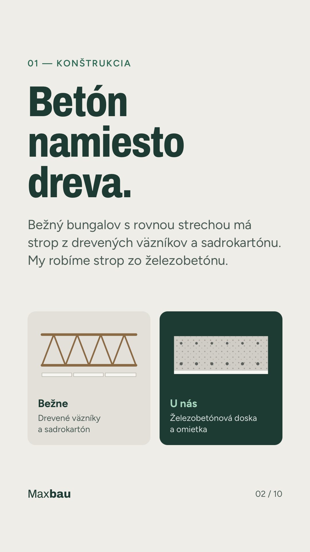 Betón namiesto dreva – železobetónový strop namiesto drevených väzníkov a sadrokartónu