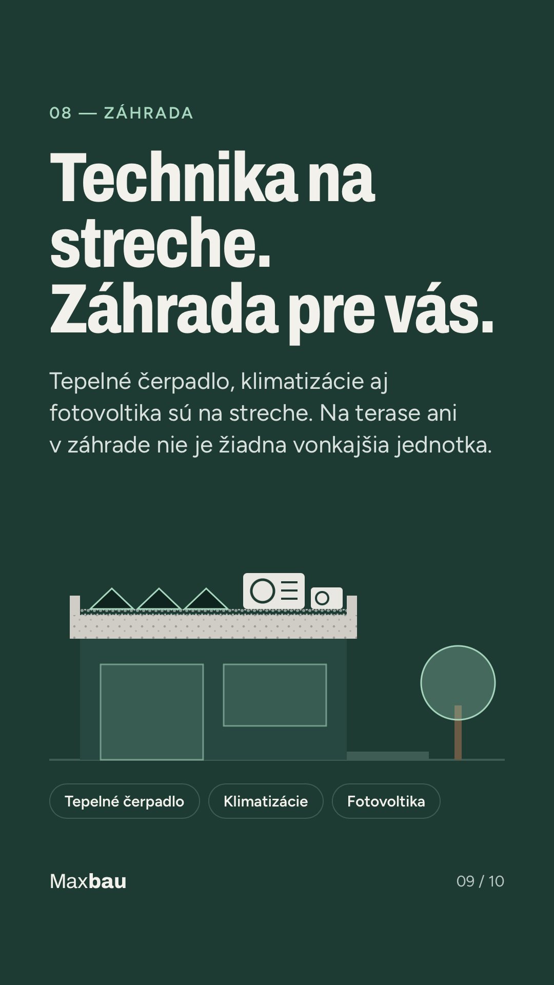 Technika na streche – tepelné čerpadlo, klimatizácie a fotovoltika mimo záhrady