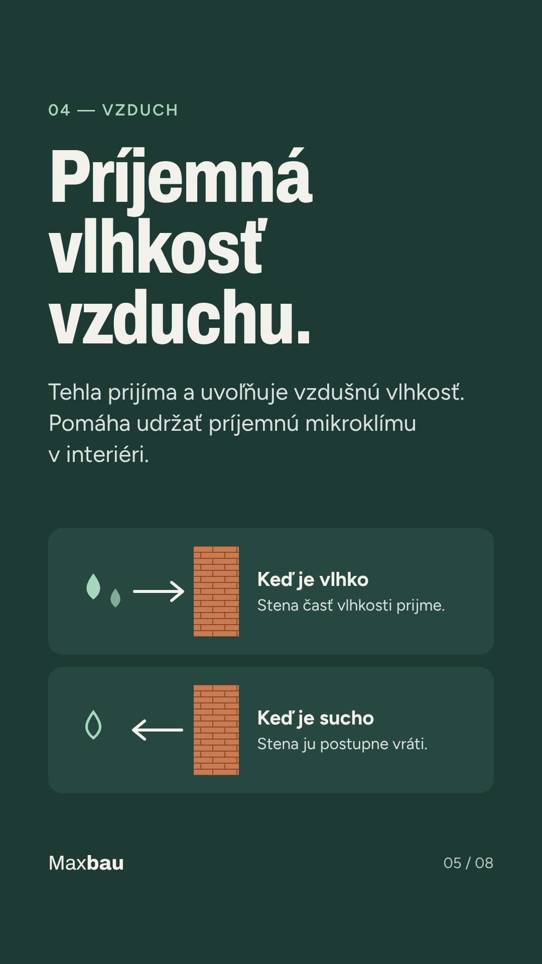 Príjemná vlhkosť vzduchu – tehla prijíma a uvoľňuje vzdušnú vlhkosť